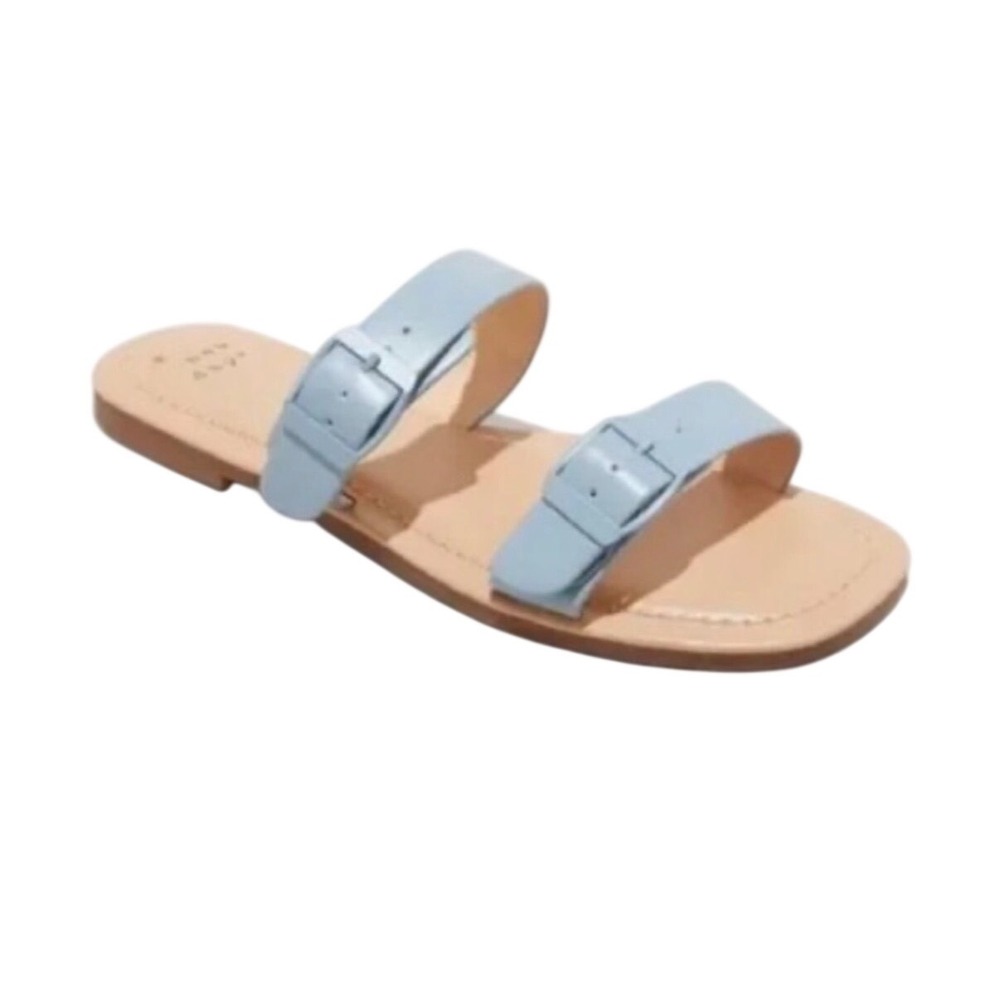A New Day Penny Sandals Blue Double Buckle Slide Flats‎ Womens 10 096052895